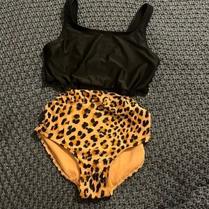 Black cheetah print bathing suit in size L (10/12)